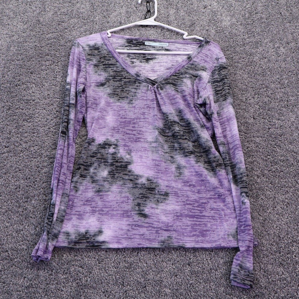 Maurices Top Womens Medium Purple Tie Dye V Neck Long Sleeve